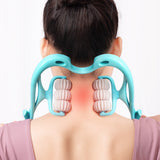 BuzzNest 6-Roller Manual Neck Massager with Natural Jade Scraping Board