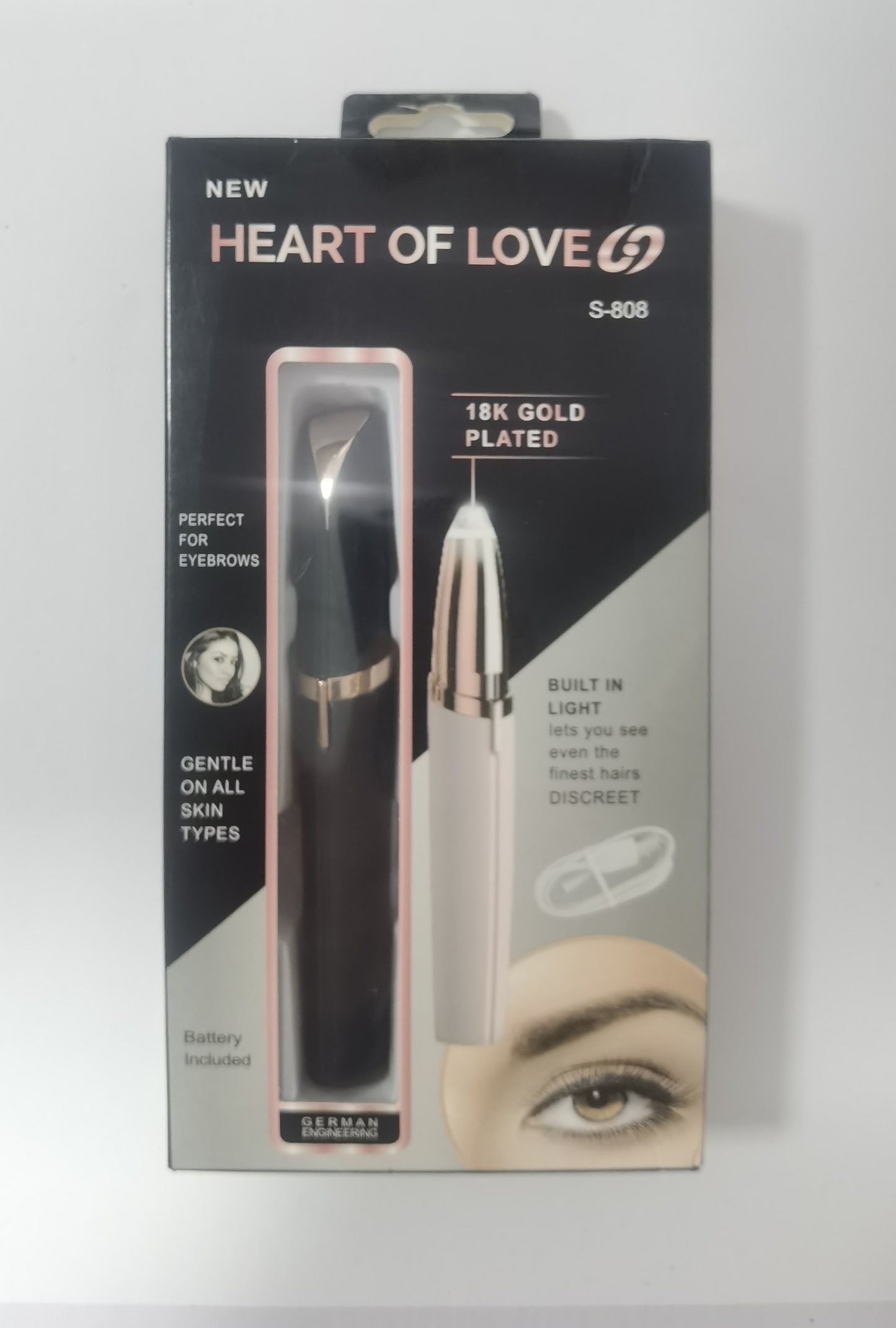 BuzzNest Mini Electric Eyebrow Trimmer with LED Light & 18K Gold-Plated Head