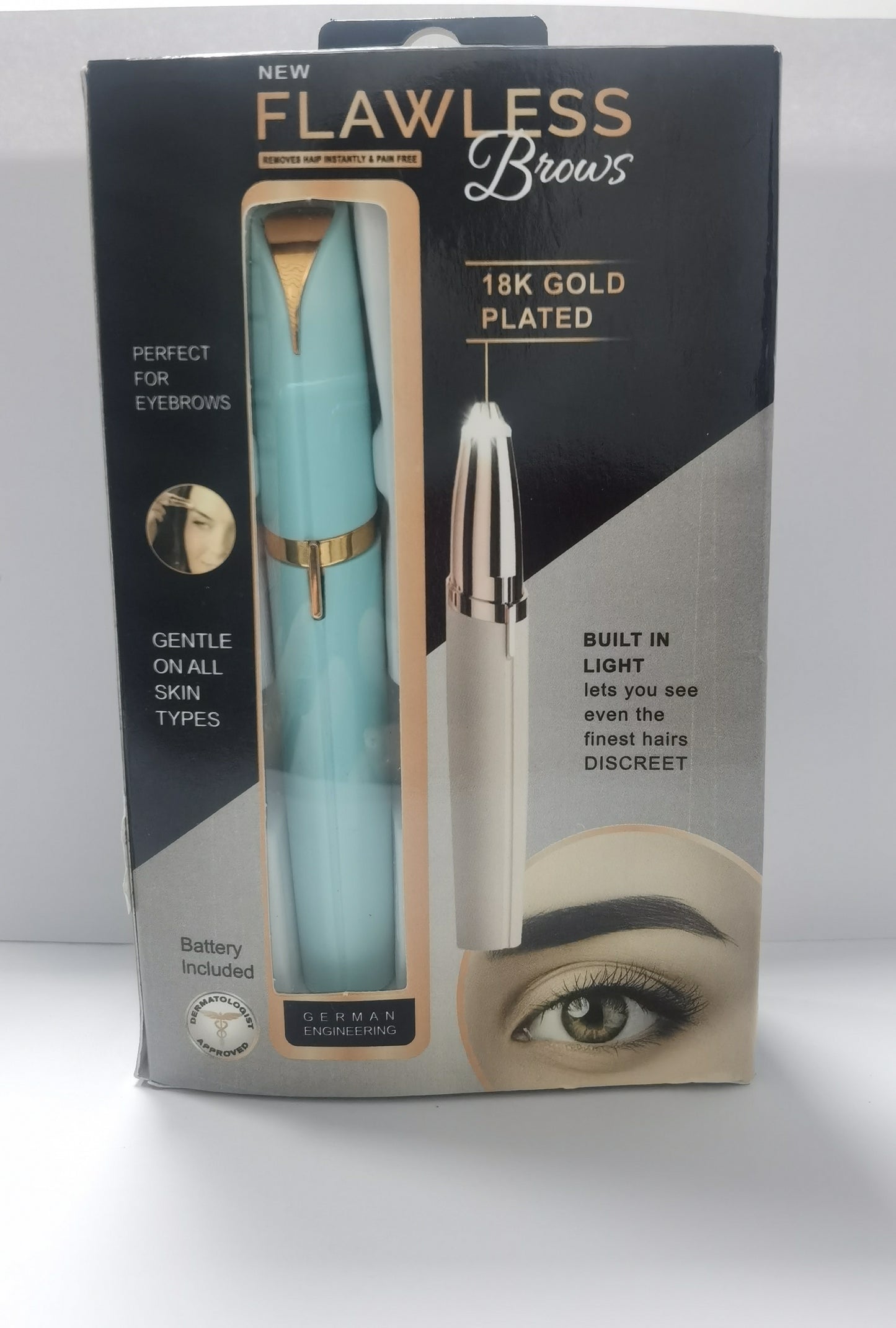 BuzzNest Mini Electric Eyebrow Trimmer with LED Light & 18K Gold-Plated Head