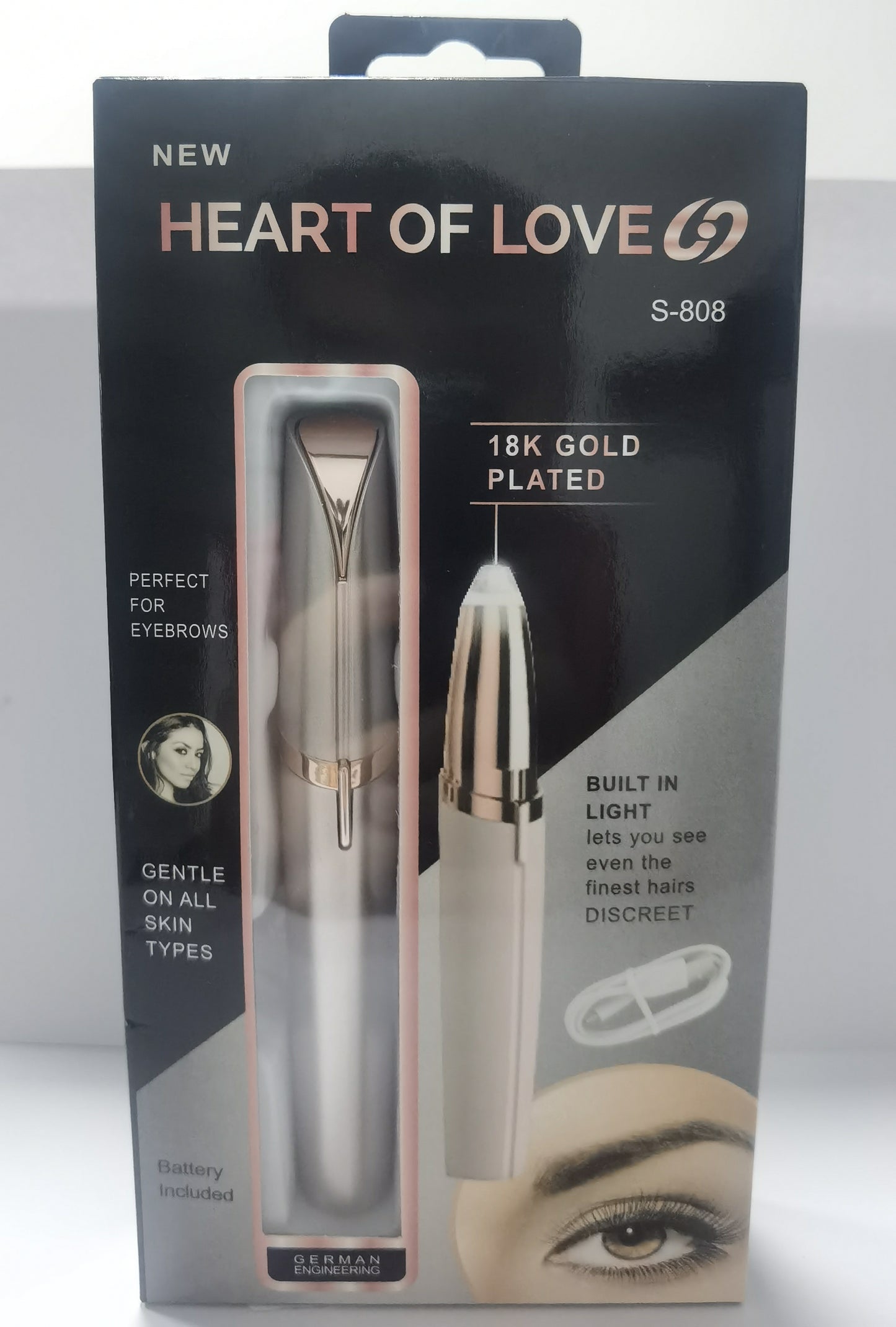 BuzzNest Mini Electric Eyebrow Trimmer with LED Light & 18K Gold-Plated Head