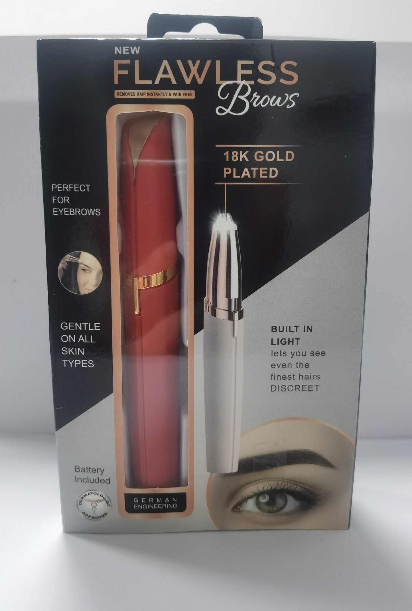 BuzzNest Mini Electric Eyebrow Trimmer with LED Light & 18K Gold-Plated Head