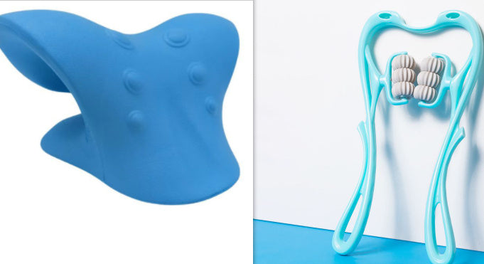 BuzzNest 6-Roller Manual Neck Massager with Natural Jade Scraping Board