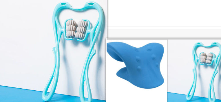 BuzzNest 6-Roller Manual Neck Massager with Natural Jade Scraping Board