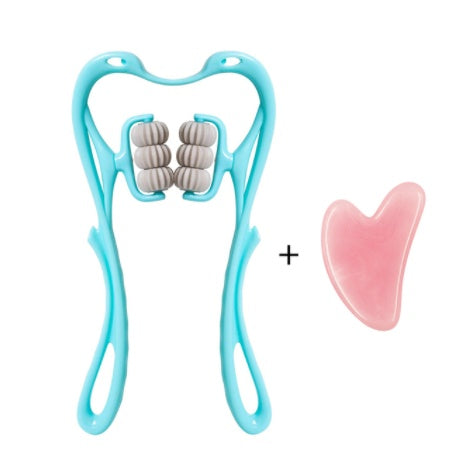 BuzzNest 6-Roller Manual Neck Massager with Natural Jade Scraping Board