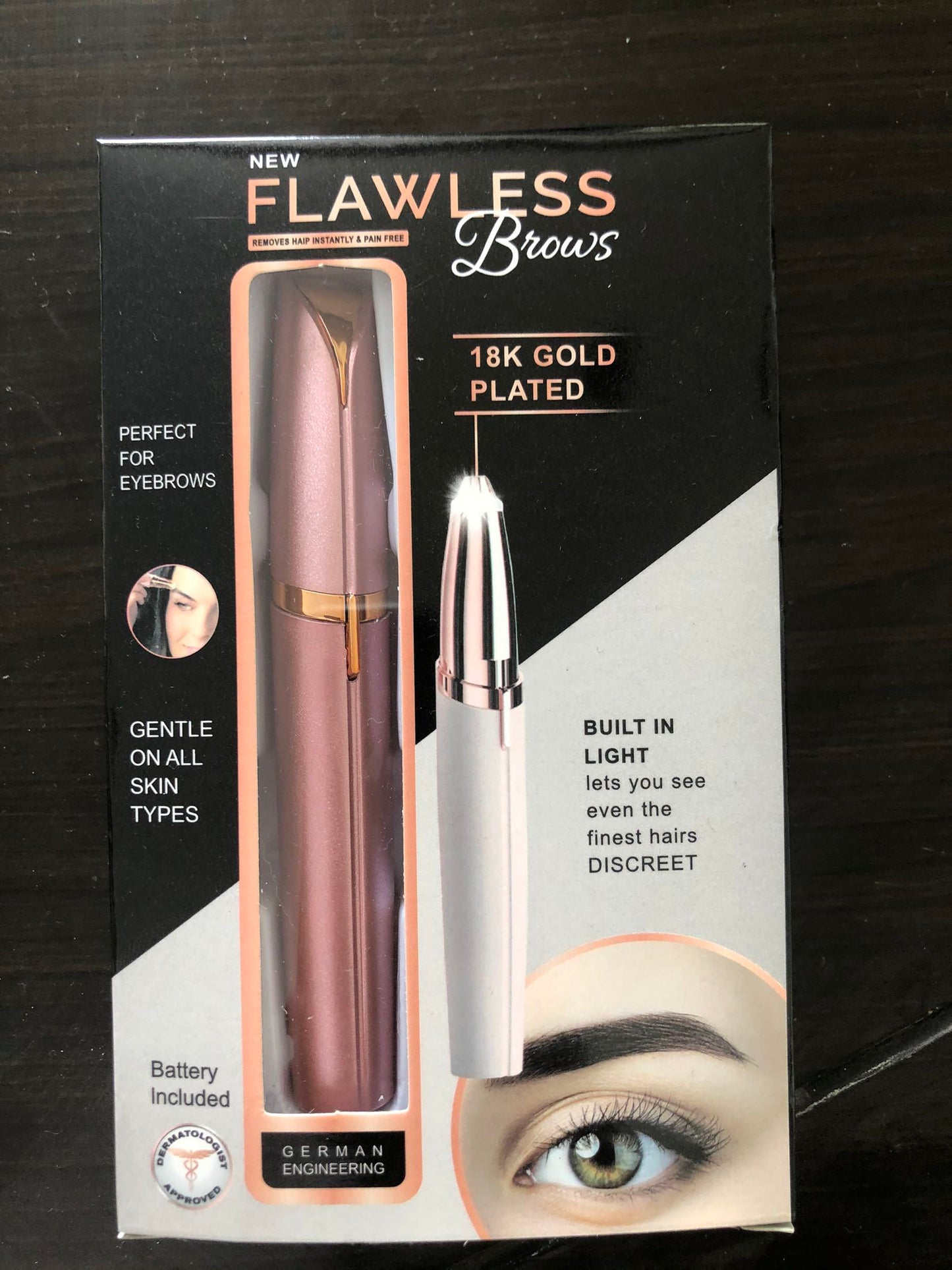 BuzzNest Mini Electric Eyebrow Trimmer with LED Light & 18K Gold-Plated Head