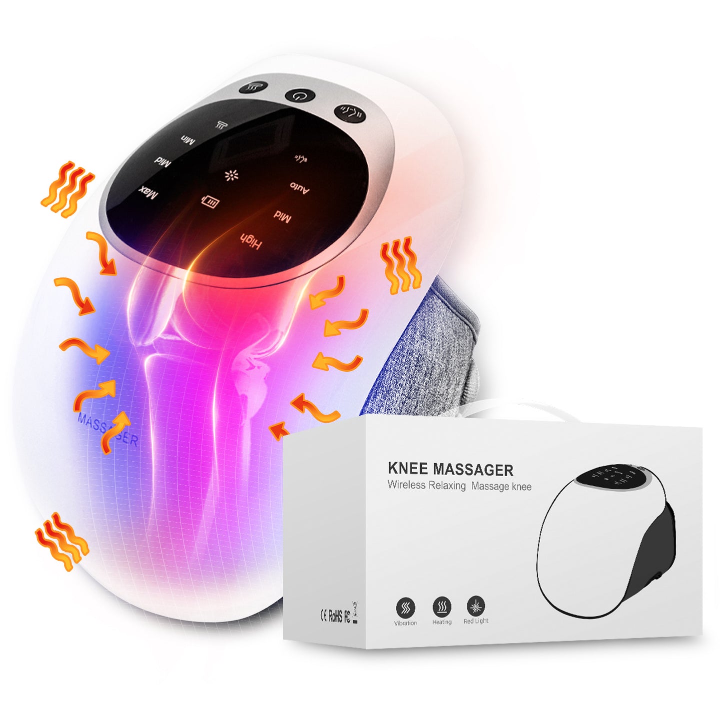 BuzzNest Wireless Knee Massager with Heat, Vibration & LED Touch Control