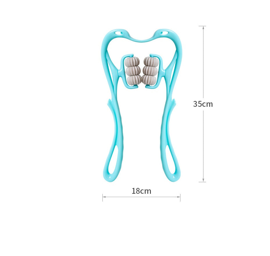 BuzzNest 6-Roller Manual Neck Massager with Natural Jade Scraping Board