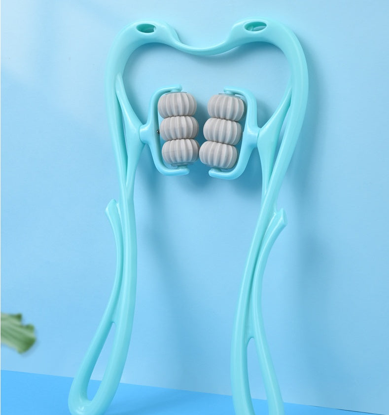 BuzzNest 6-Roller Manual Neck Massager with Natural Jade Scraping Board