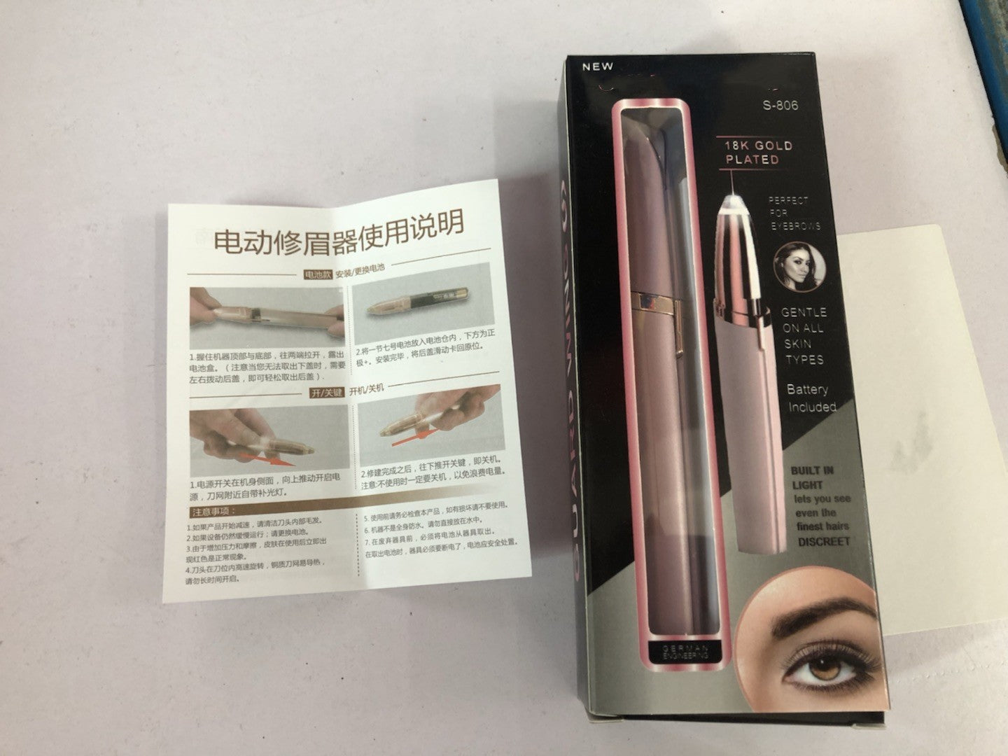 BuzzNest Mini Electric Eyebrow Trimmer with LED Light & 18K Gold-Plated Head