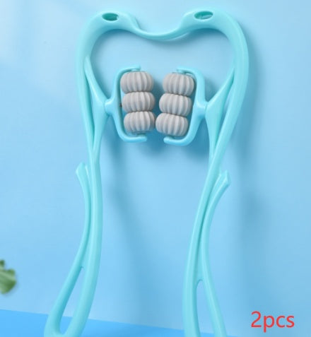 BuzzNest 6-Roller Manual Neck Massager with Natural Jade Scraping Board