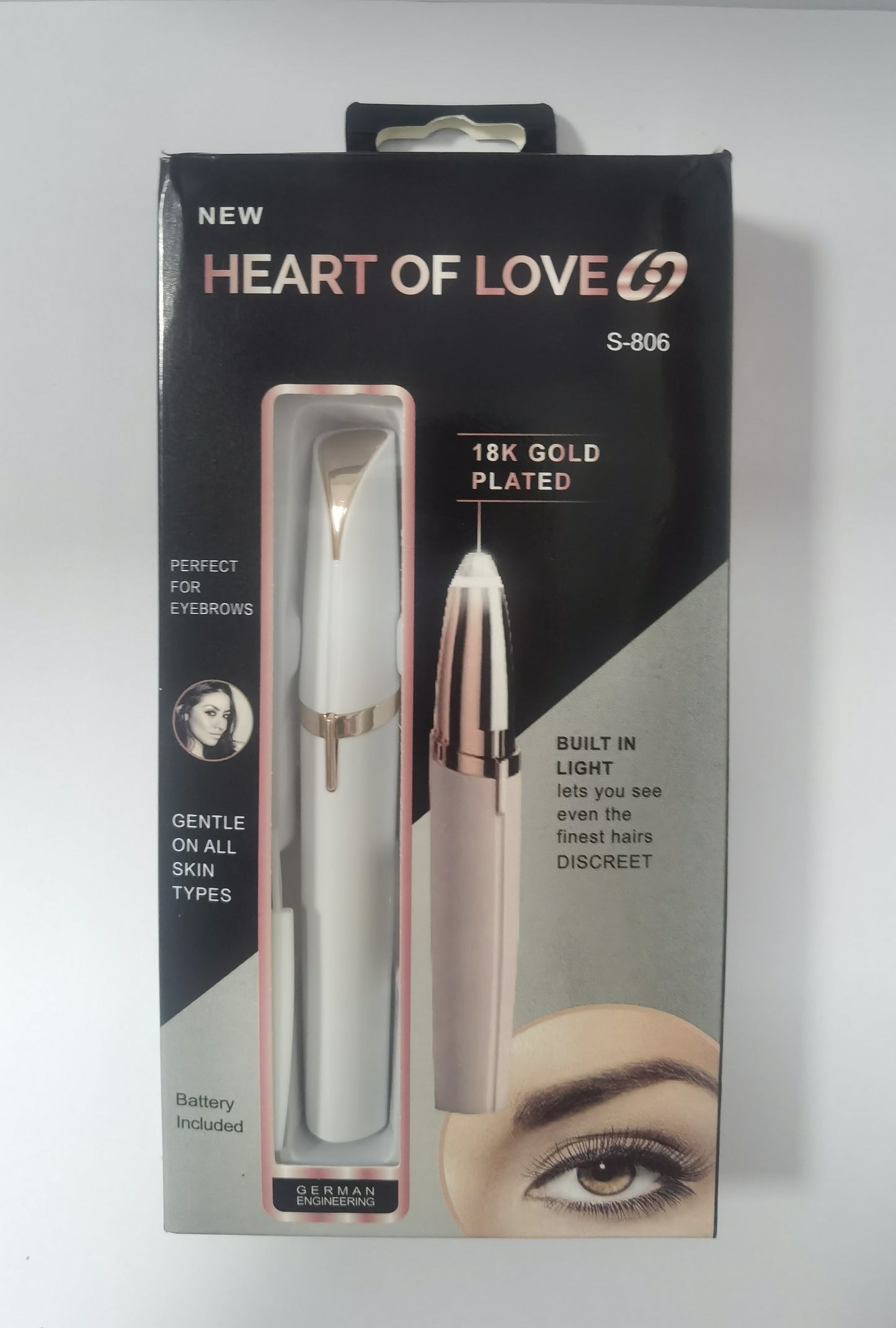 BuzzNest Mini Electric Eyebrow Trimmer with LED Light & 18K Gold-Plated Head